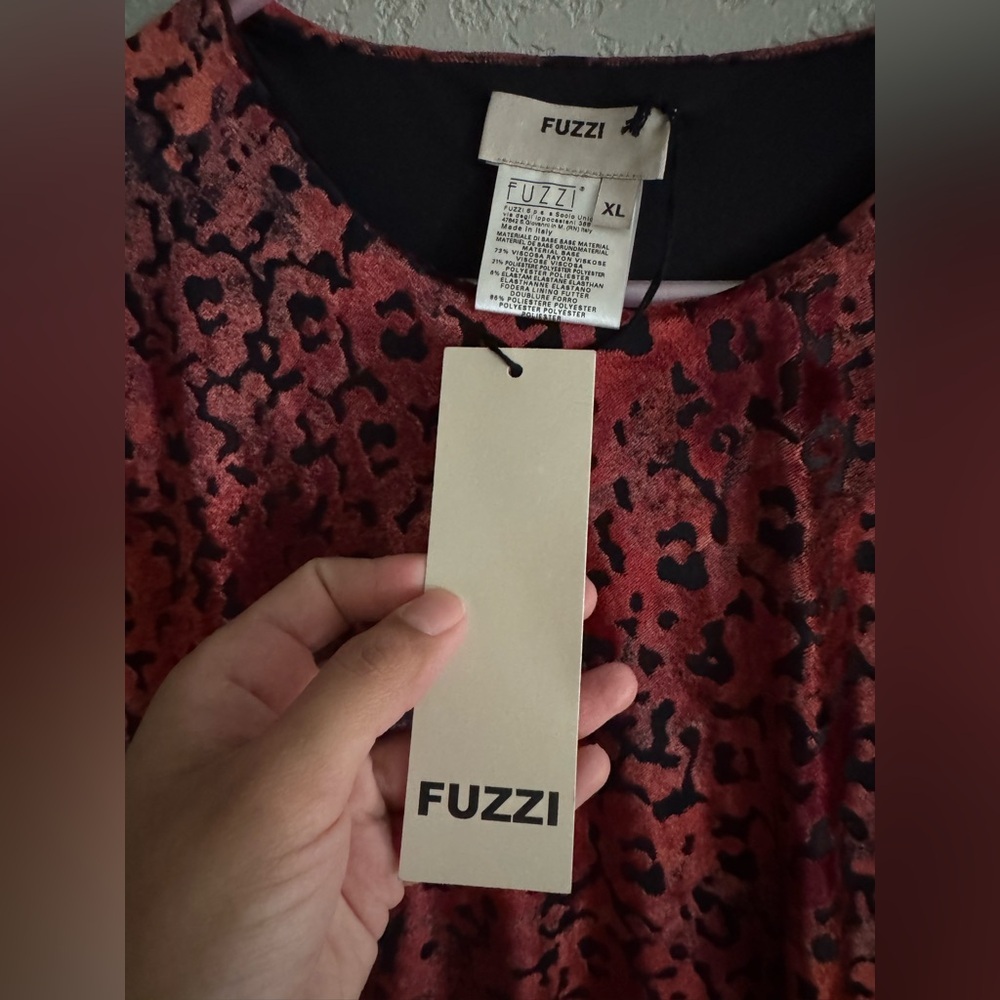 Fuzzi Italy Red Leopard Burnout Velvet Bodycon Dress XL Ruched Midi NWT - Picture 7 of 12